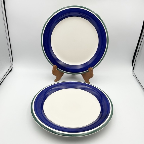 Gibson Other - Vintage‎ 1990s Gibson Oceanside Blue Green Stripe Dinner Plates Set of 2